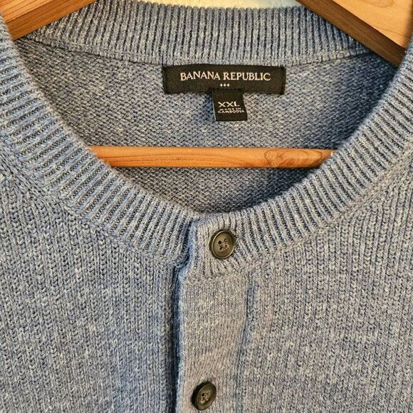 NWOT Banana Republic Textured Henley Sweater: Light Blue XXL: Coastal Casual - Picture 4 of 6